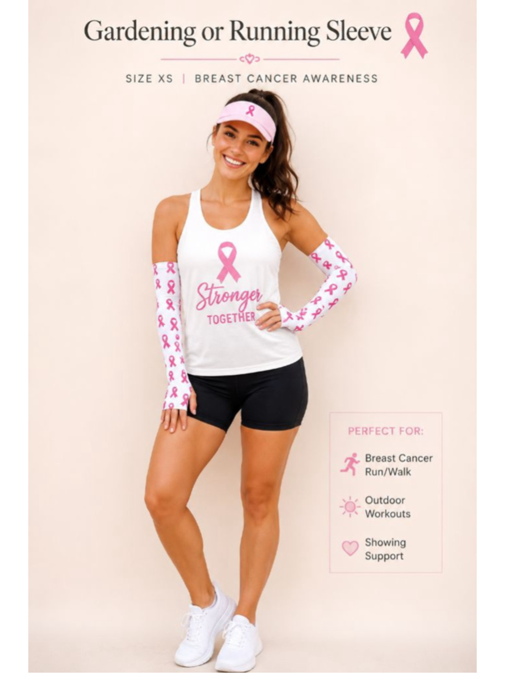 Breast Cancer Awareness Arm Sleeves (3 pair) XS Pink Ribbon Running Gardening - Picture 2 of 3